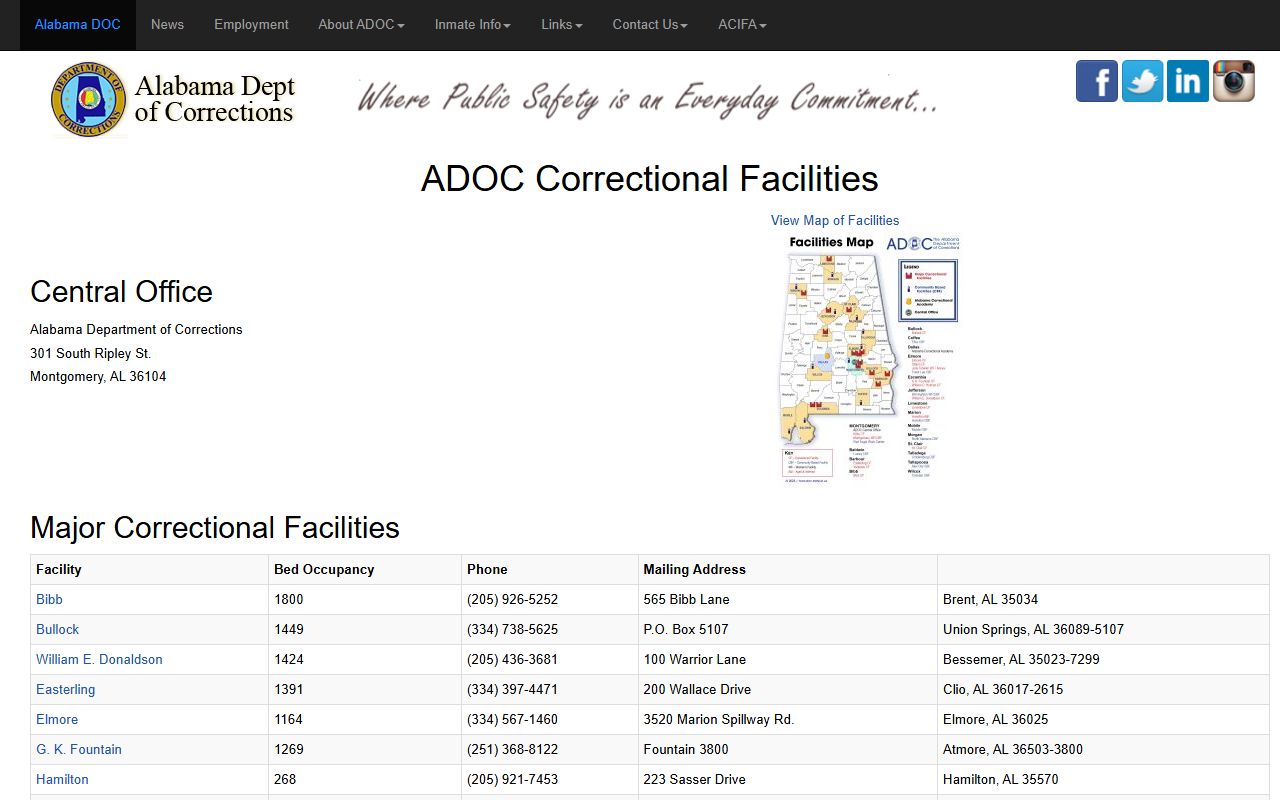 Alabama Therapeutic Education Facility ADOC locator and facility address source