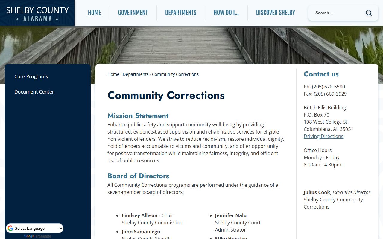 Shelby County Community Corrections program lookup source page