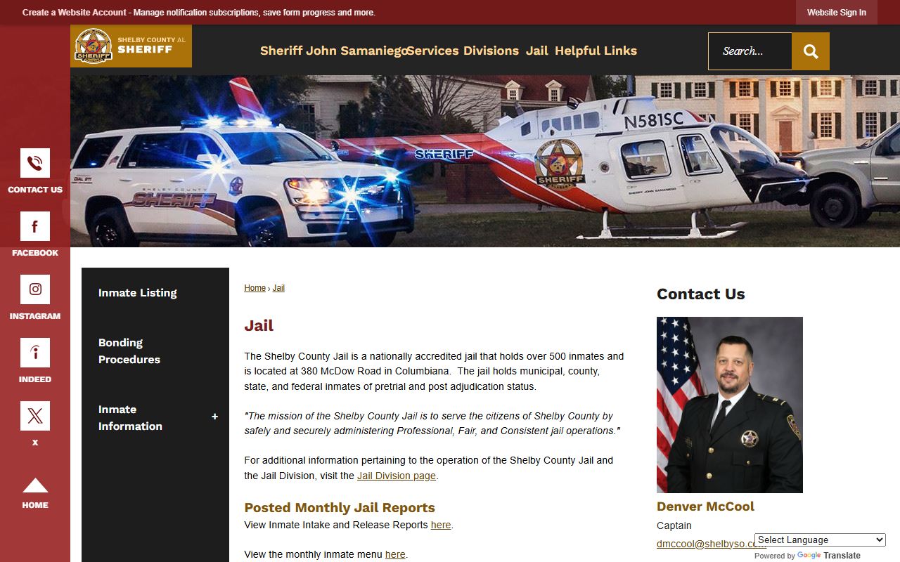 Shelby County Jail inmate roster and facility information source page